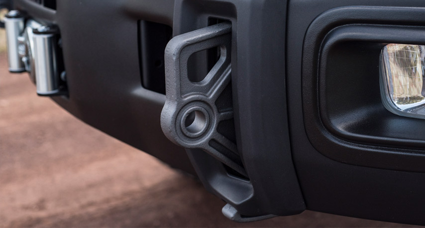 Tow hook on an AEV Prospector XL Tray Bed front bumper