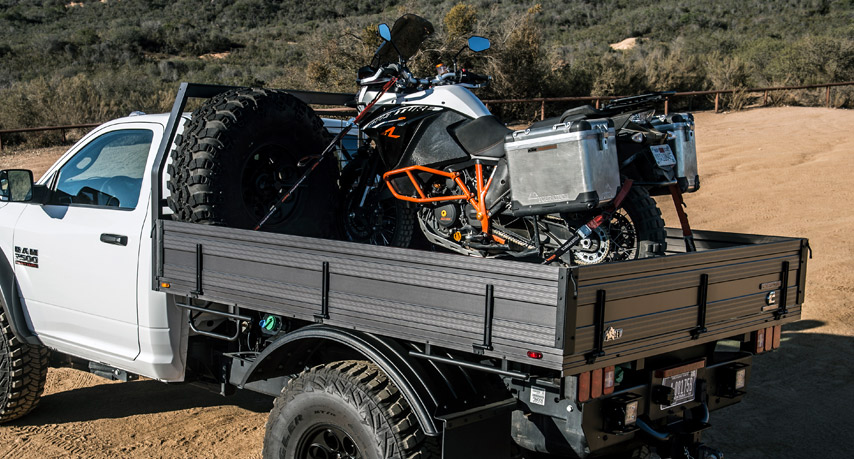 Tray Bed hauling a motor cycle