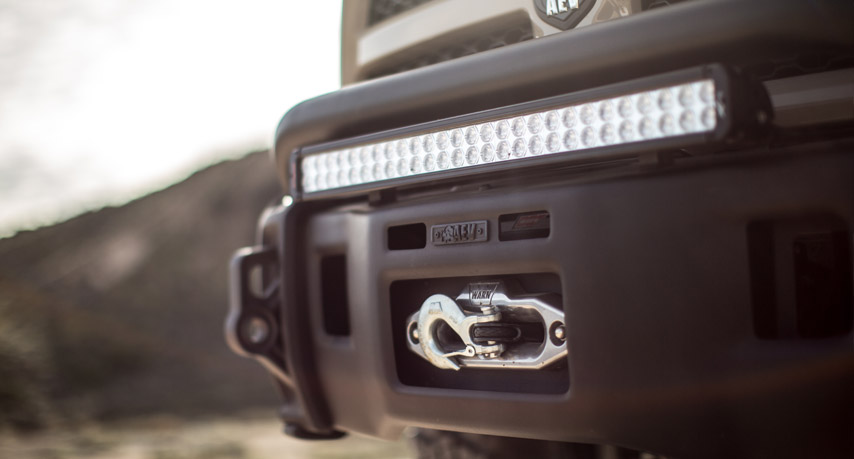 Tow hooks as part of the AEV front bumper for Ram 1500