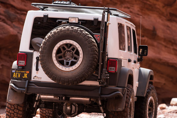 AEV Rear Bumper and Tire Carrier Mounted on a Jeep Wrangler JK