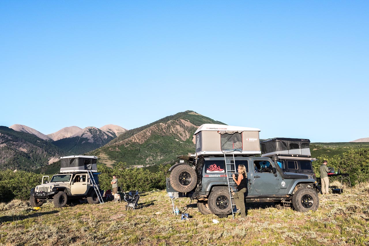 AEV Jeeps at camp setup.