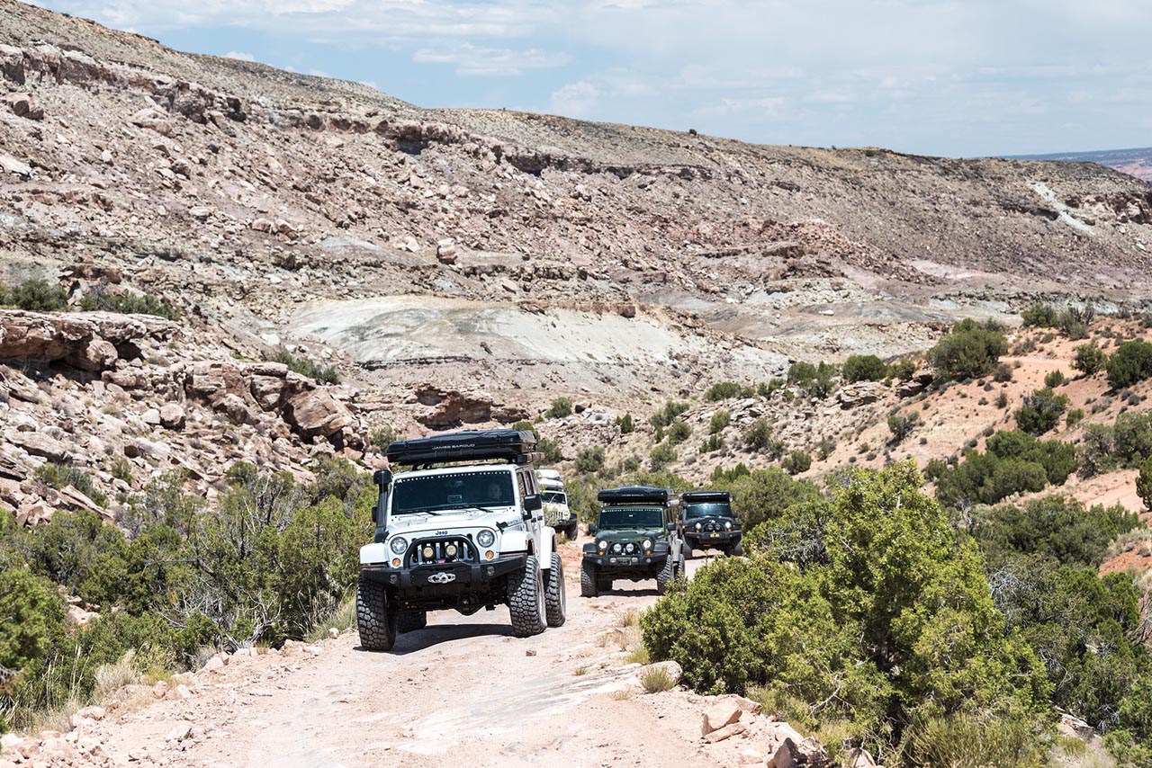 Jeeps coming down the road